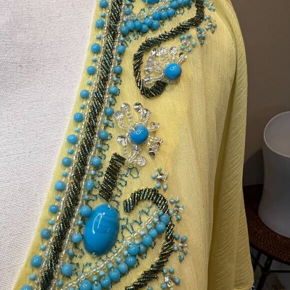 Chico's Beaded Yellow Mazie Peri Poncho, Size S/M - Picture 7 of 14